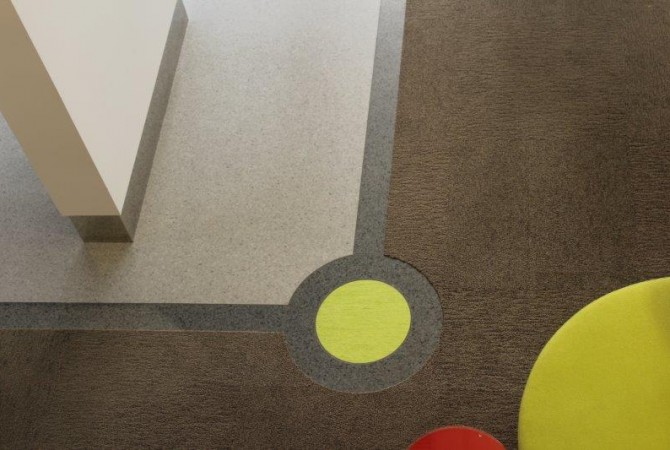 Inlaid commercial carpet tile and vinyl